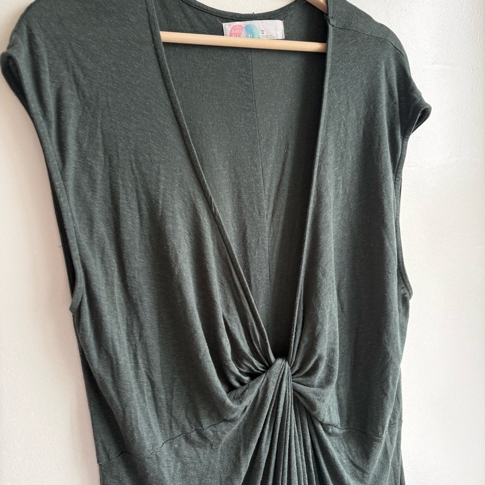 Free People Beach Marina Maxi Dress Size XL Kelp Green Linen Twist Front - Picture 8 of 11